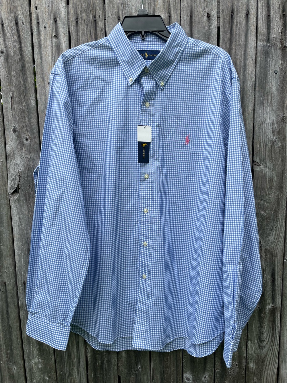 Ralph Lauren Shirt Men's XL NWT Blue White Gingham Plaid Pink Pony Button Down